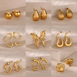 Butterfly Earrings For Women Gold Color Stainless Steel Water drop shape Earrings 2024 Trends Aesthetic Jewelry Gifts
