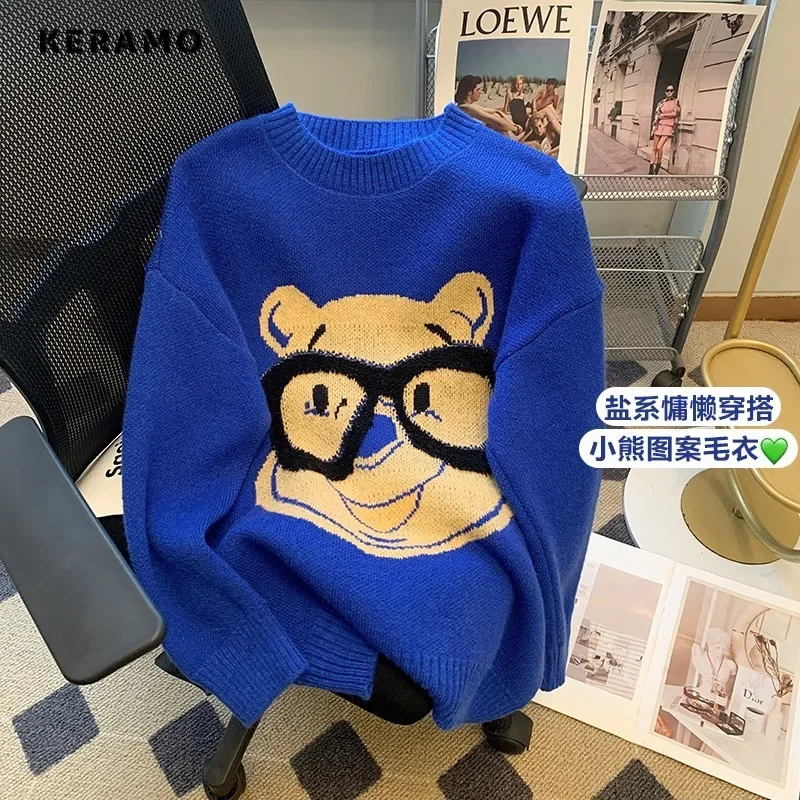 

Casual Y2K Knitting Long Sleeve Sweet Pullovers 2024 Winter Cozy Fashion Women Jumpers Cartoon Print Round Neck Ladies Sweater