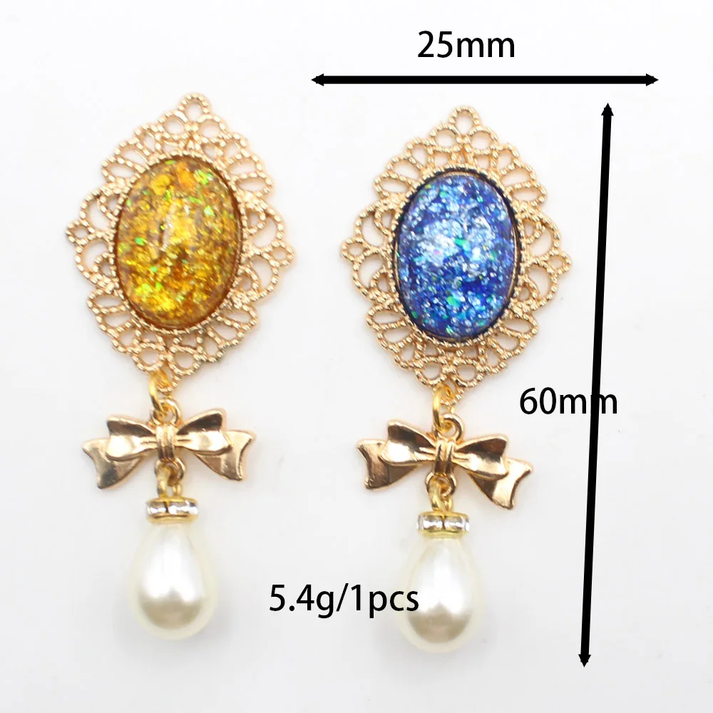 Vintage 5pcs/lot gold alloy oval inlaid gold powder pendant DIY bracelet hair accessory pendant handmade accessory accessories