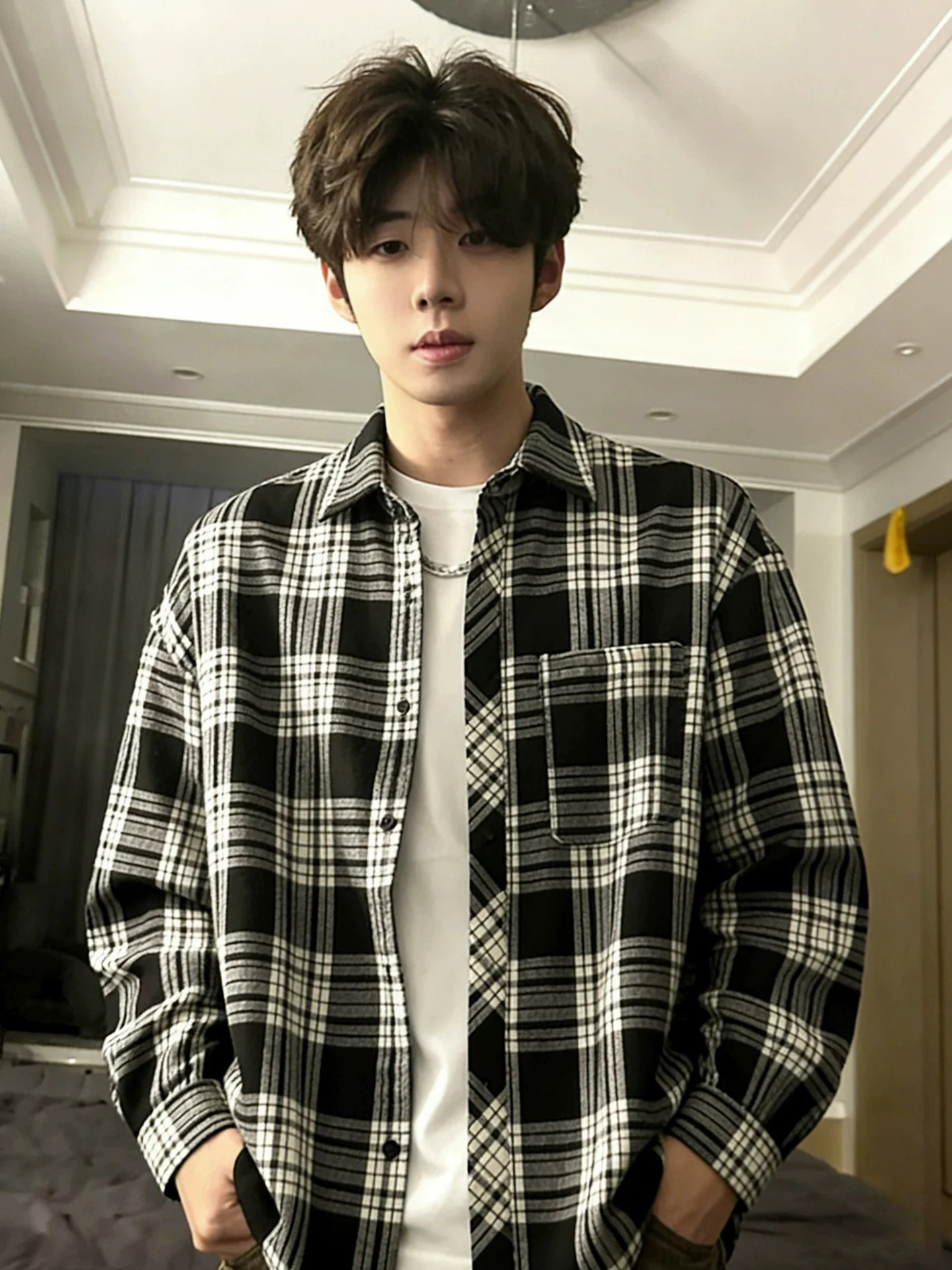 

Men's Thiened Fce Lined Plaid irt Vintage Sle Winter Coat Long Sve Regular Fit Classic Collar Open Cardigan