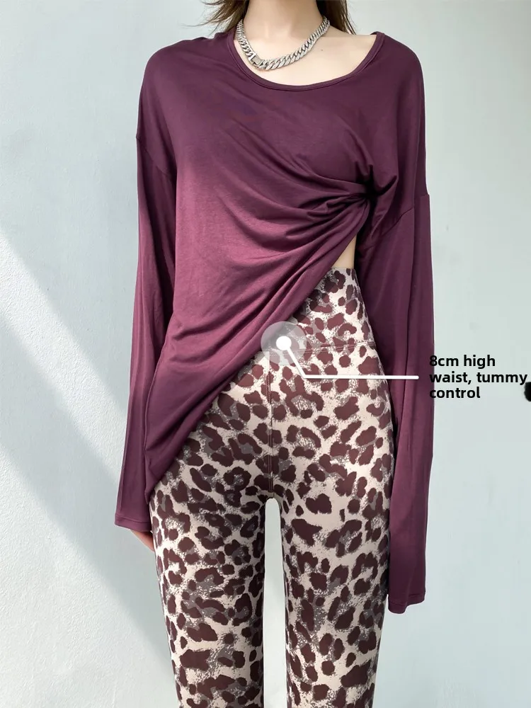 Slimming High Waist Yoga Pants Women's Autumn Season Thin arkskin Print Nine-Foot Boting Trousers Casual High Waist