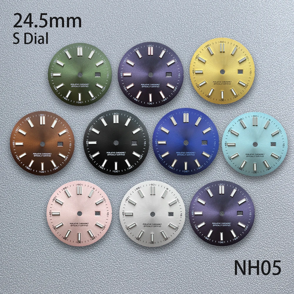 

24.5mm S Logo Sunburst Ladies Dial Fit NH05 Japanese Movement Green Luminous High-Quality Watch Modification Accessories