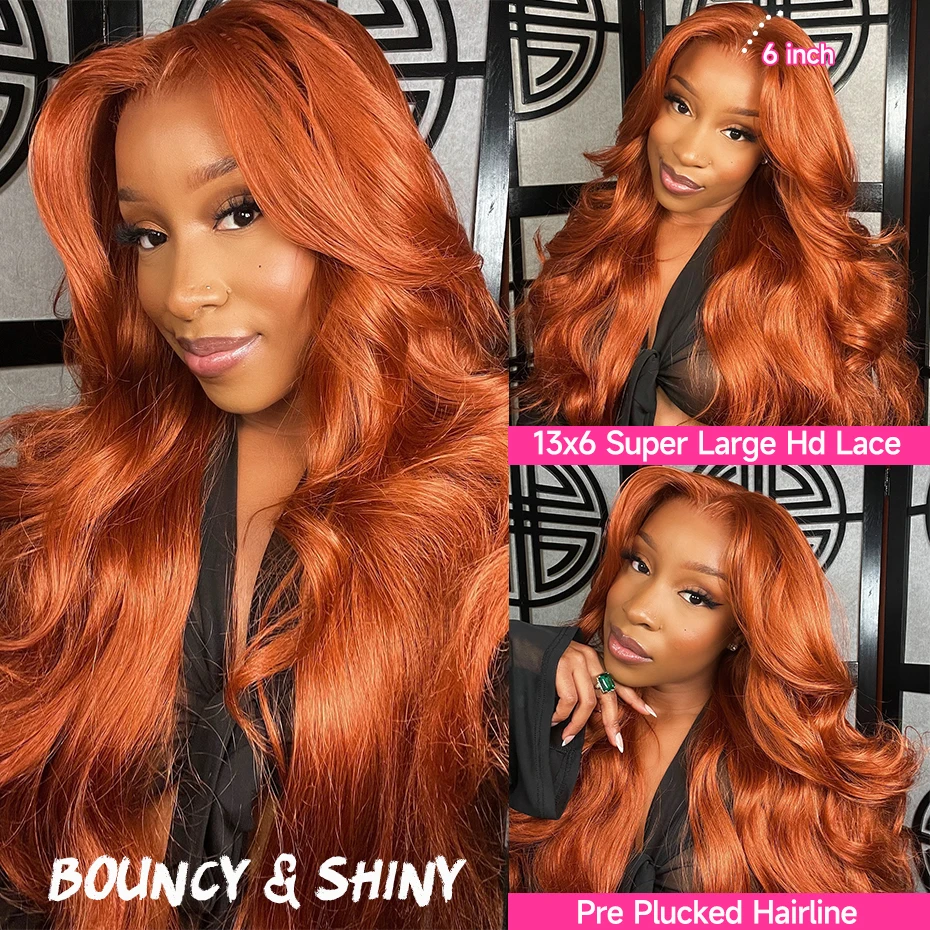 Copper Orange Color Lace Front Wigs 100% Human Hair 613  display picture 2