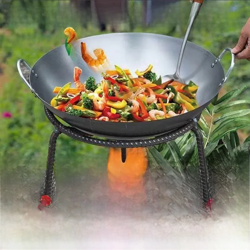 Outdoor Iron Tripod Fire Pit Wok Holder round Grill Rack Barbecue Cooking Utensils Chinese Style Three-legged Stand for 3-5 P...