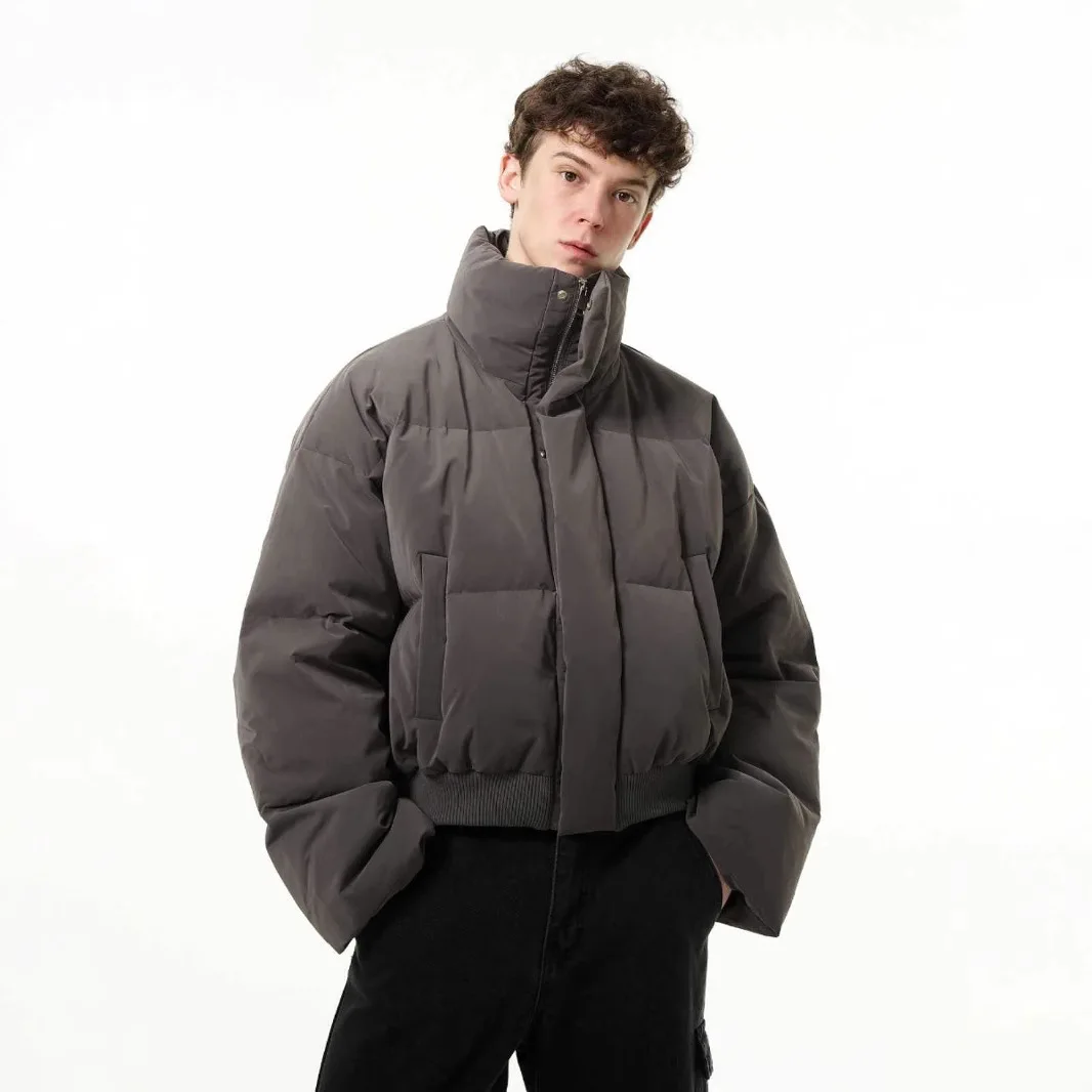 الرجال أسفل سترة الشتاء الشارع الشهير الأمريكية رشاقته الدافئة الذكور معطف الوقوف طوق سحاب أكمام طويلة فضفاضة تنوعا رجل ملابس خارجية #2