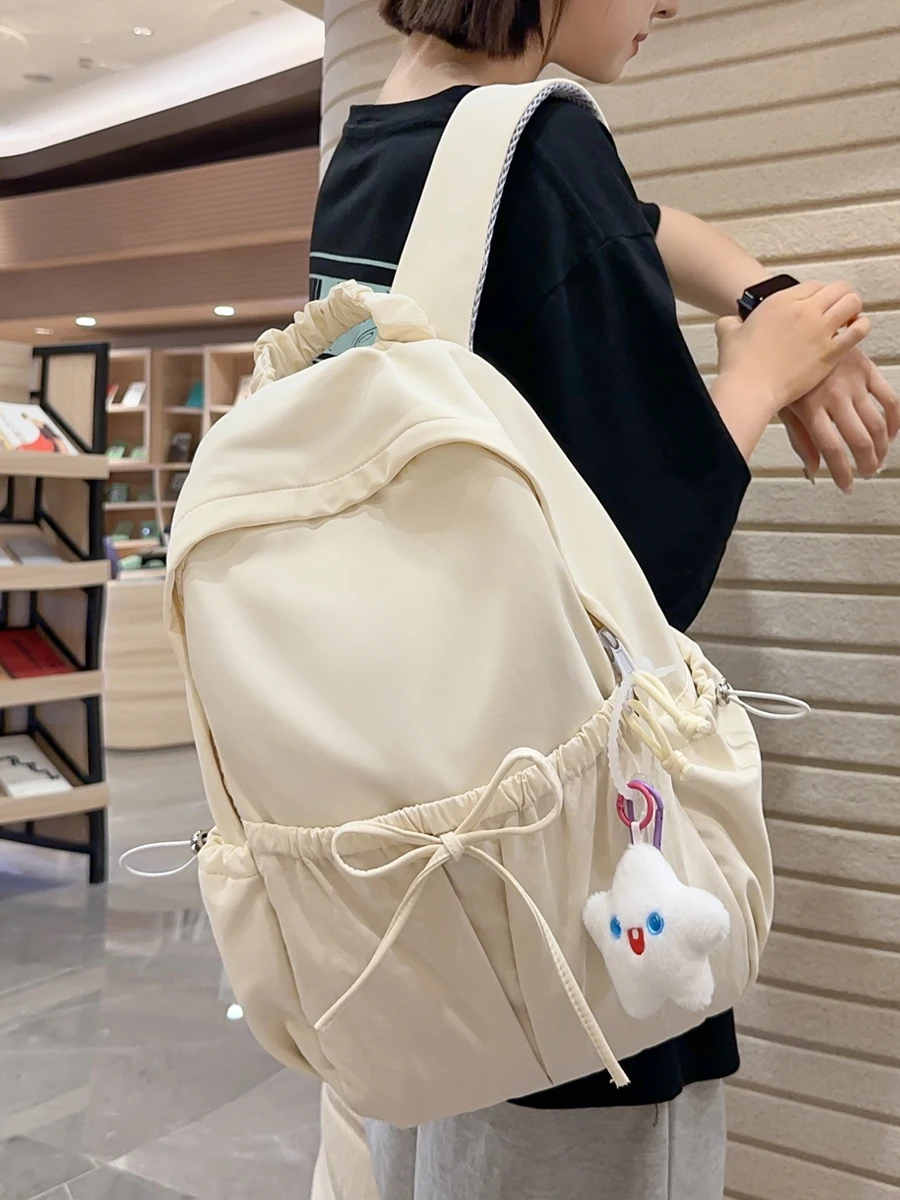Artistic   Knot Drawstring Backpack Lightweight School Bag for Teenage Girls Nylon Material Zipper Closure Larg...