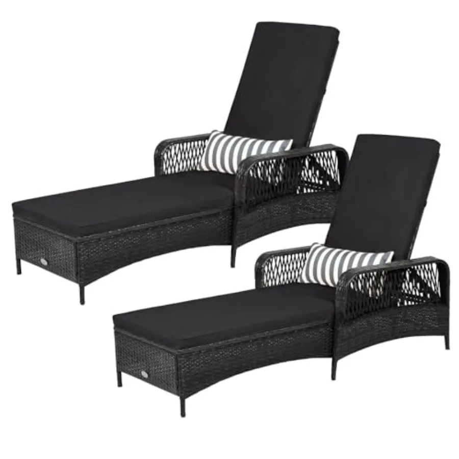 

Patio Chaise Lounge, Outdoor Rattan Wicker Recliner Chair with Thick Cushion, Lumbar Pillow, Adjustable Backrest for Garden Por