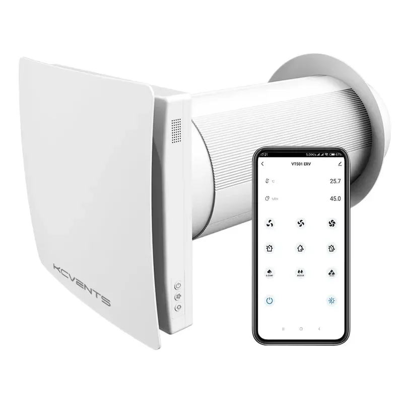 Mobile App Smart WiFi Control Recuperator Single Room 90 Percent Heat Recovery Energy Saving HRV ERV Ventilation Unit