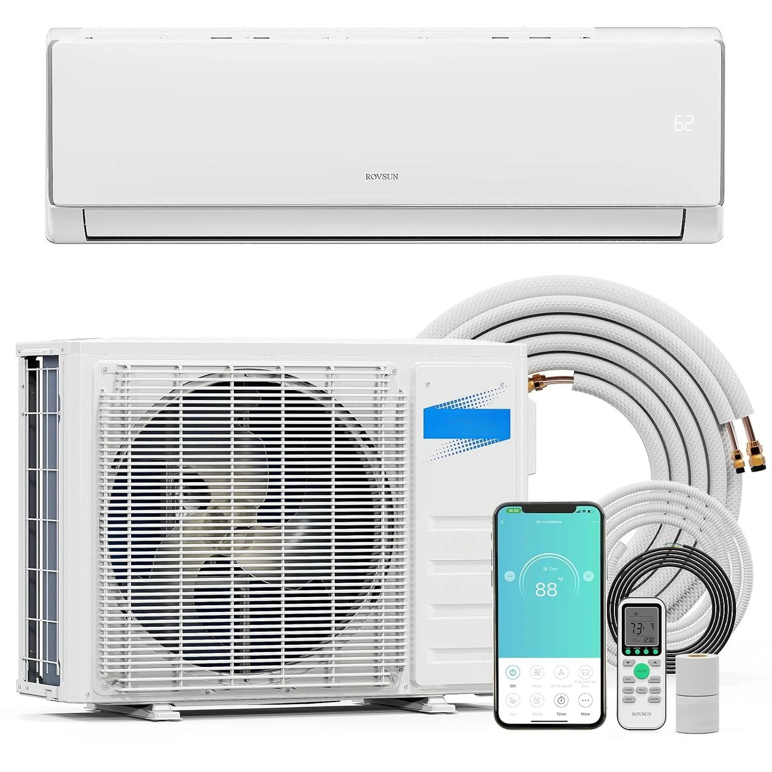 

17000 BTU Wifi Mini Split AC Heater 17 SEER2 230V Inverter Ductless Heat Pump Pre Charged Install Kit, Custom