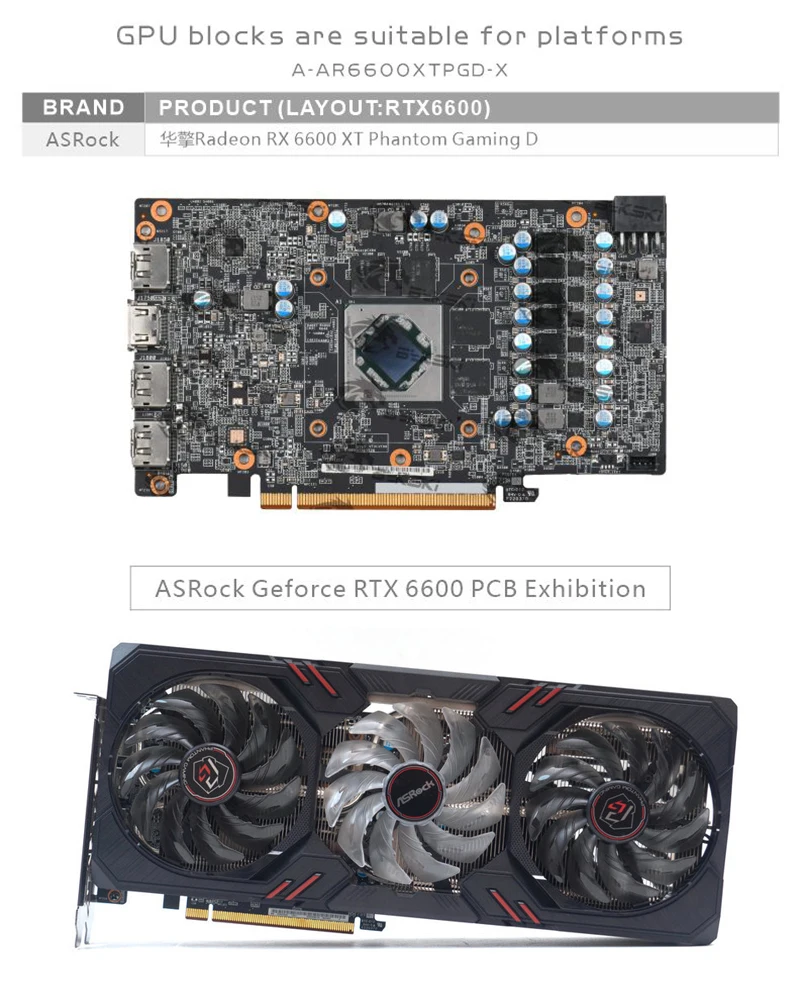 Bykski Water Copper Block Use for ASRock Radeon RX 6600 XT Phantom Gaming D GPU Card /Radiator RGB Light SYNC A-AR6600XTPGD-X