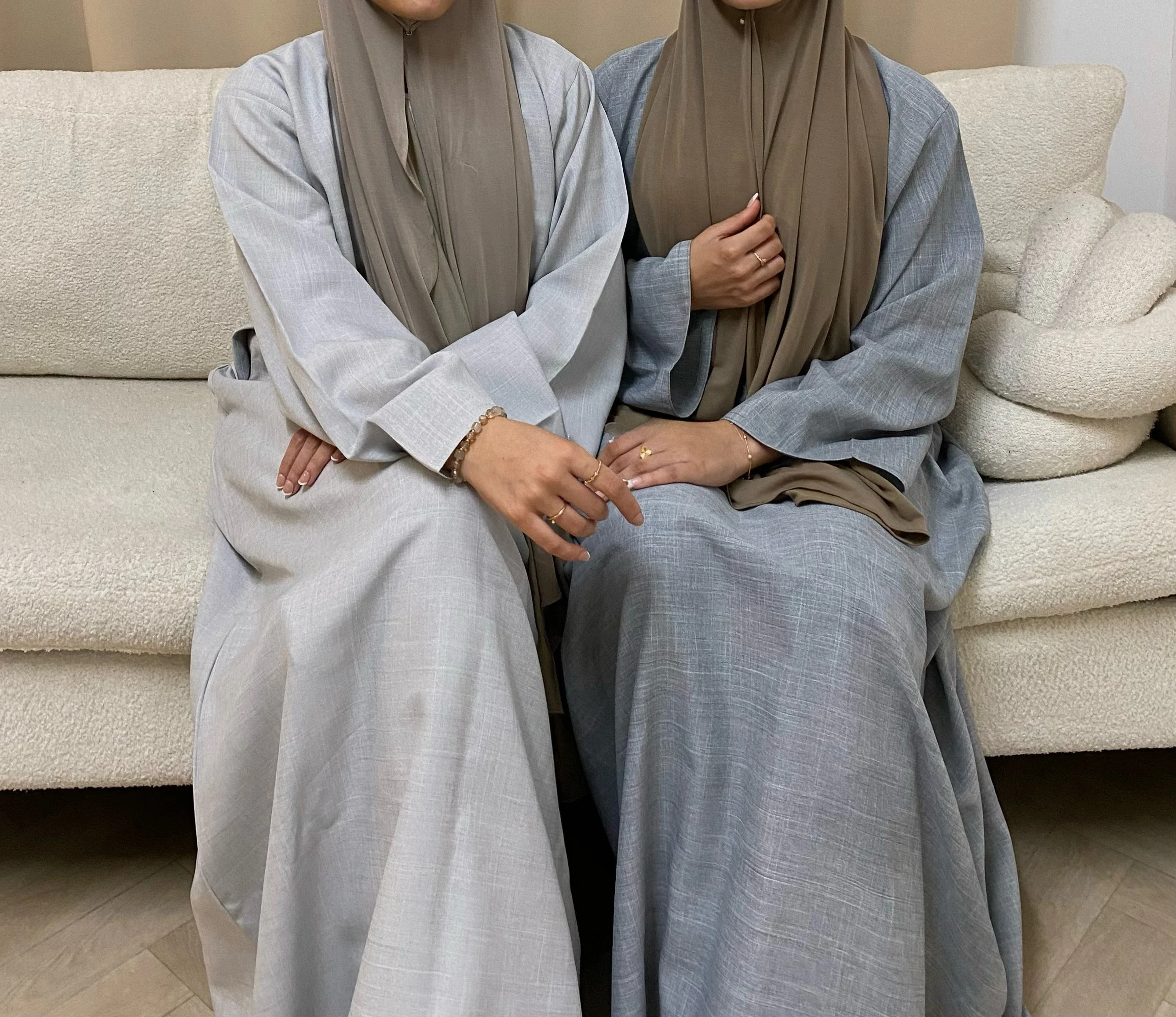Effen Gesloten Linnen Abaya Luxe Dubai Moslim Hijab Jurk Turkse Basic Abaya voor Vrouwen Saudi Islam Gebed Kleding Casual Kaftan