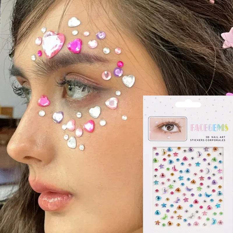 Love Diamond Stickers on The Face Rhinestone Makeup Bright Face Art Sticker Children's Temporary Tattoo Rhinestone Makeup Tools