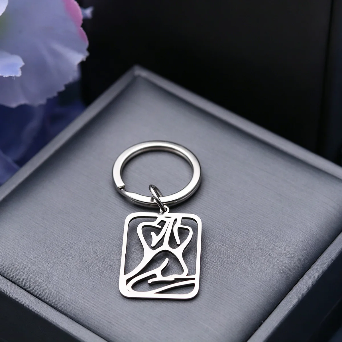Stainless Steel Square Abstract Female Body Keychain Pendant  Art Lady Figure Key Ring Charm Handbag Accessories Holiday Gifts