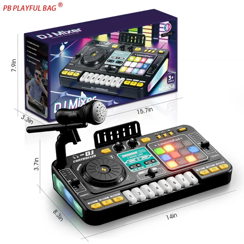 Contrôleur DJ pour enfants, mélangeur de jouets musicaux, lumière LED, jeu de musique électronique, platine DJ, haut-parleur BT avec micro, cadeaux d'anniversaire pour enfants