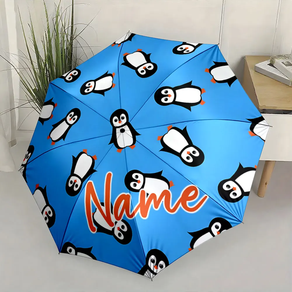 Custom Name Umbrella Penguin-Themed Umbrella Brightens Any Day Print 8 Iron Ribs Folding Umbrella Auto-Open Fashion Sunshade