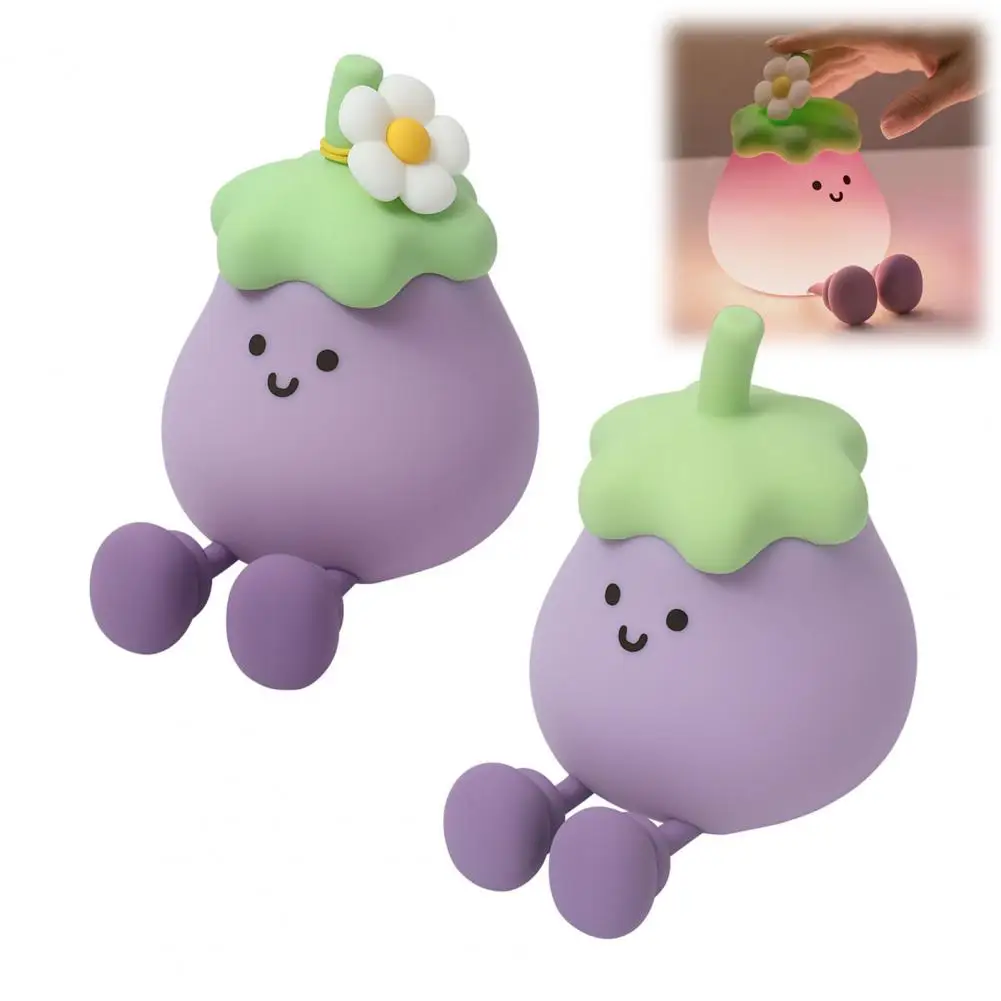Cute Eggplant Night Light 3 Brightness Levels Auto 30 Min Timer USB Rechargeable Squishy Nursery Light Bedroom Dorm Desk Decor