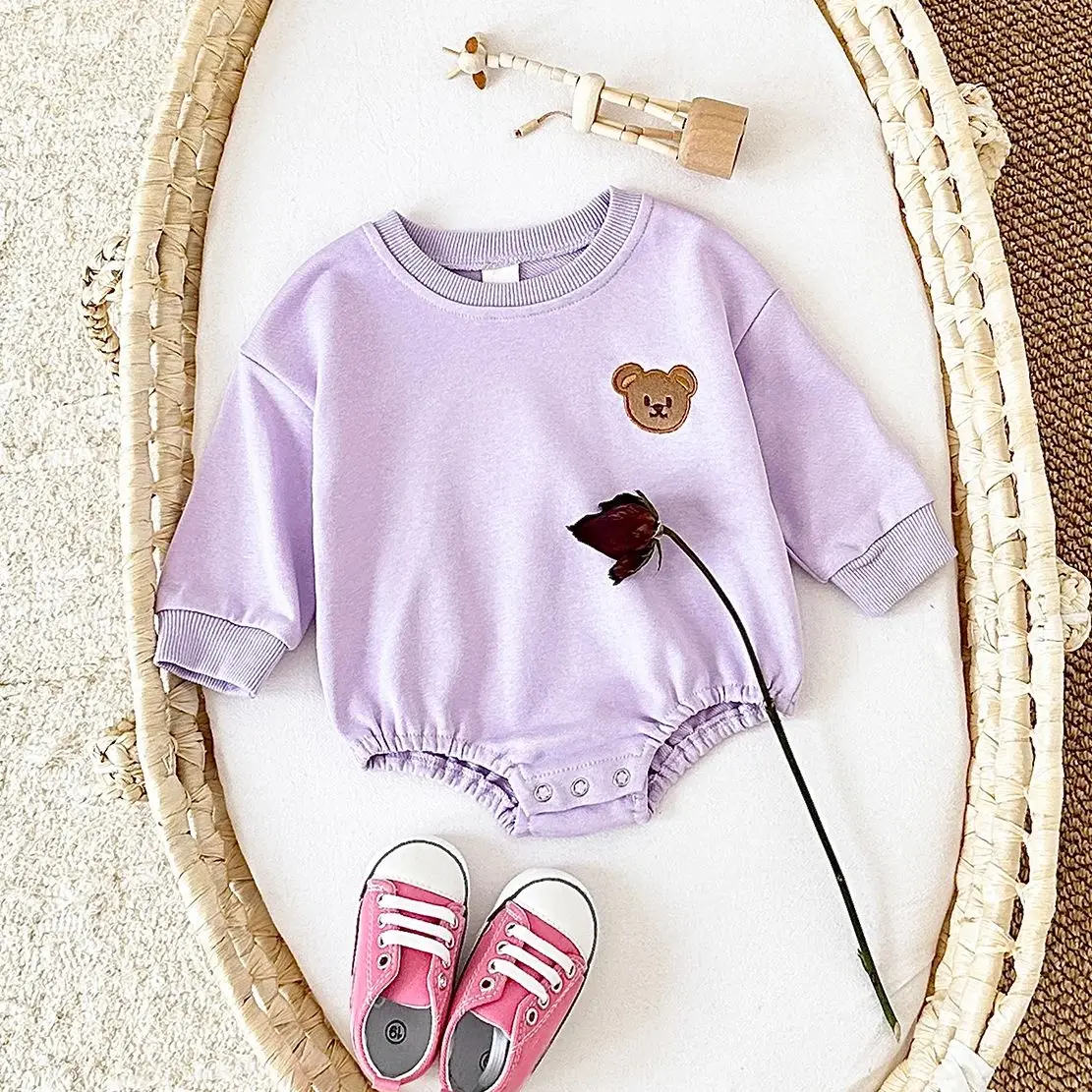 Baby Clothes Romper Long Sleeve Bear Sweatshirt Sweet Lavender Terry Cotton 0-2Y Newborn Boy Girl Bodysuits Infant Fall Winter