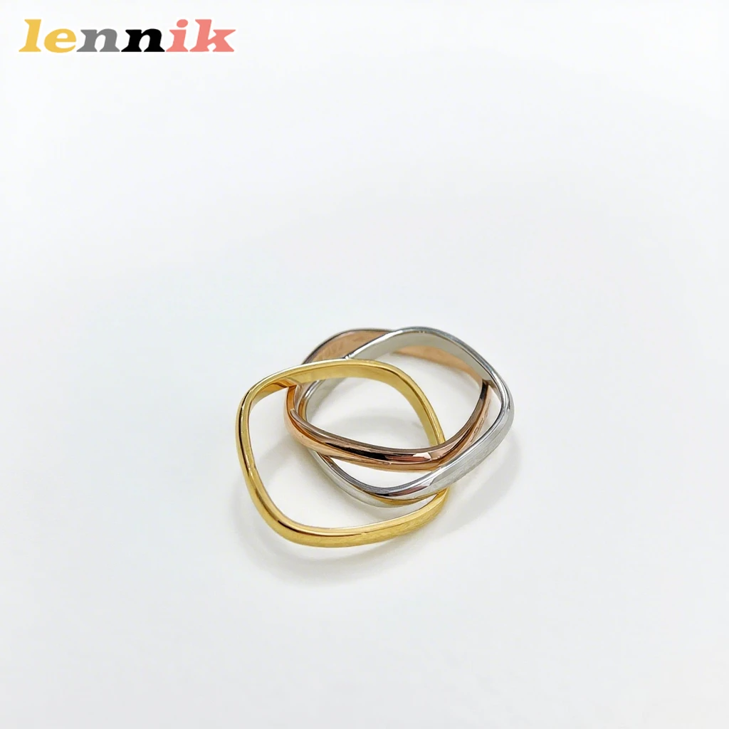 خاتم Lennik Stylish 2025 الجديد المربع 3-Color 3-Ring للسيدات، مليء بمشاعر راقية، اختيار من مجوهرات الأزياء.