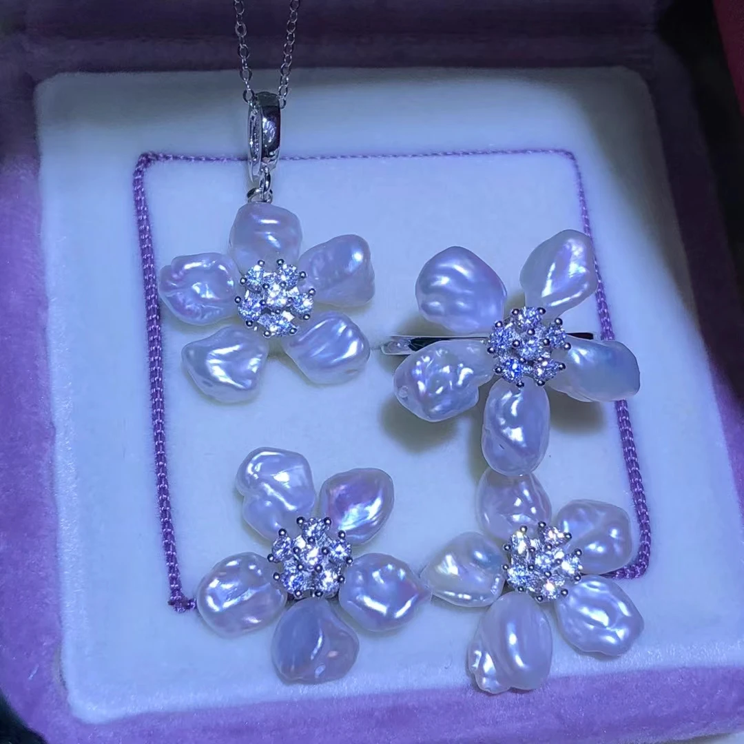 

New 925 Sterling Silver Pendant Earrings Ring Mountings Findings Base Jewelry Set Mounts Settings Parts for Pearls Beads