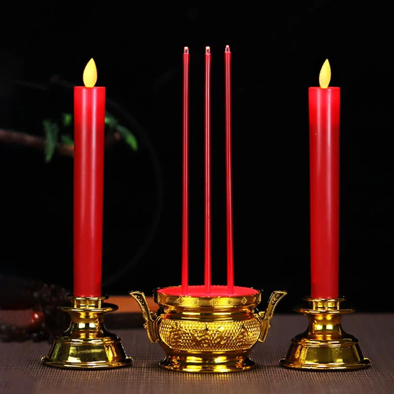 Bougie LED avec brûleur d'encens, décoration d'activité religieuse, temple bouddhiste aux chandelles et prière d'église spécifique rouge/blanc