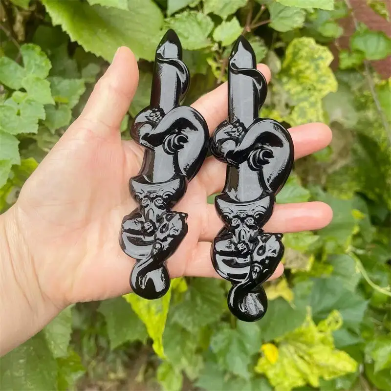 حجر السج الأسود الطبيعي كريستال الموظفين D agger نحت بلورات أحجار كريمة جميلة للديكور المنزل جمع هدية عيد