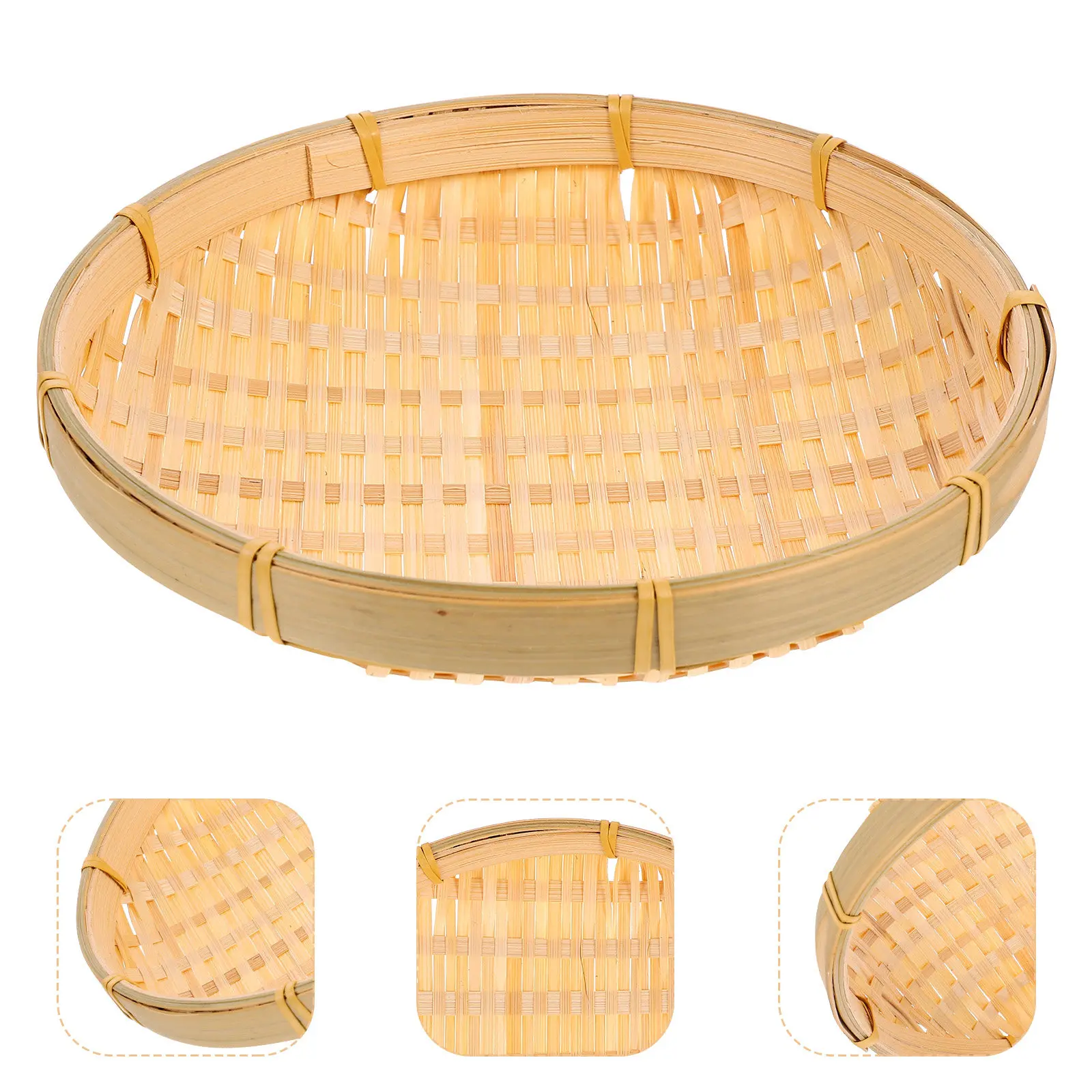 1Pcs Premium Bamboo Weave Basket Food Safe Rustic Storage Container Kitchen Fruit Bread Organizer Home Decor Sundries Basket