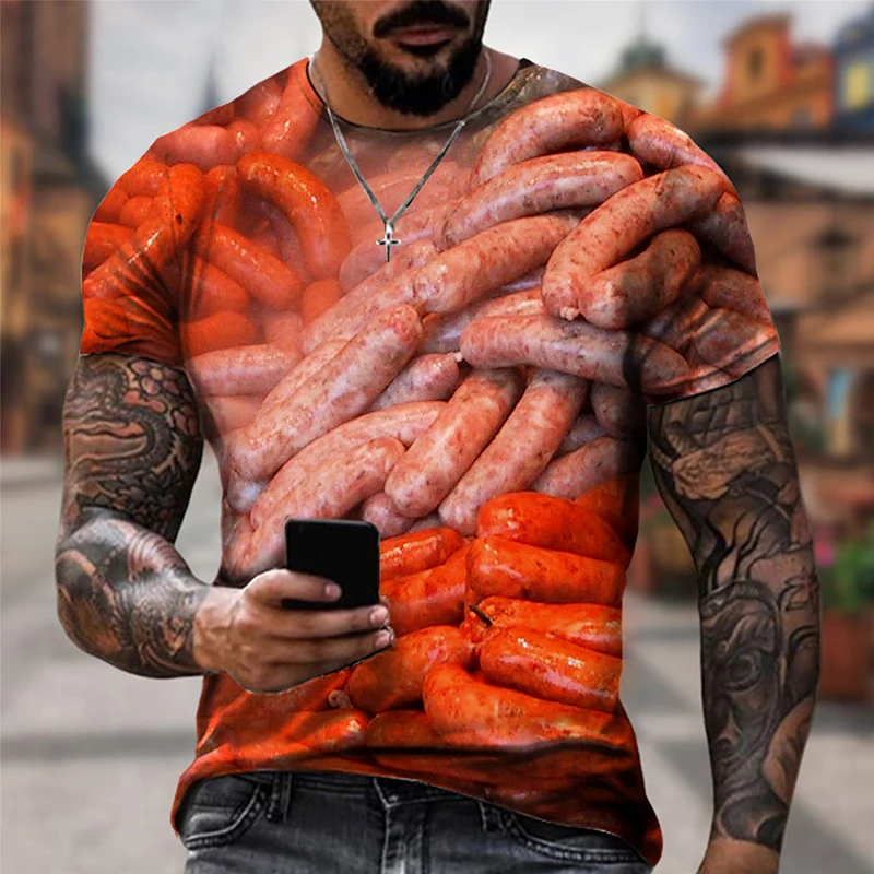 Sausage Food 3D Print T-shirt Fashion Men Woman O-Neck T Shirts Summer Oversized Tees Harajuku Streetwear Kids Male Funny Tops