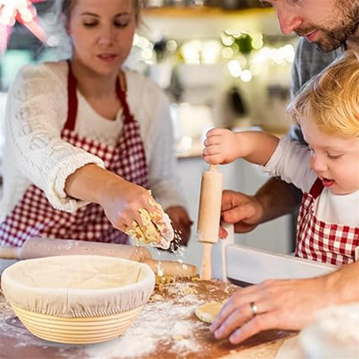 2PCS Bread Proofing Basket Cloth Cover Combination, Bread Protection Basket, Baking Bowl for Sourdough Fermentation