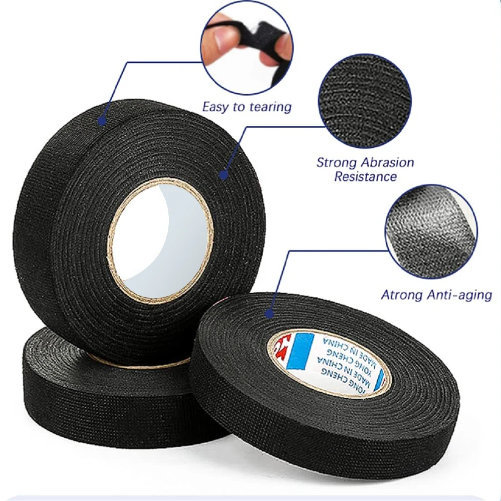 Electrical Tape Heat Resistant Wire Harness Bundle Insulation Auto Wiring Fabric Cloth Wrap Black Waterproof Cable Adhesive Tape