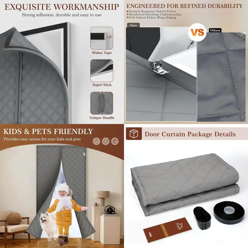 

Дверная занавеска с термоизоляцией, 62 x 82, устойчивая к атмосферным воздействиям, блоки холодных червей, серая