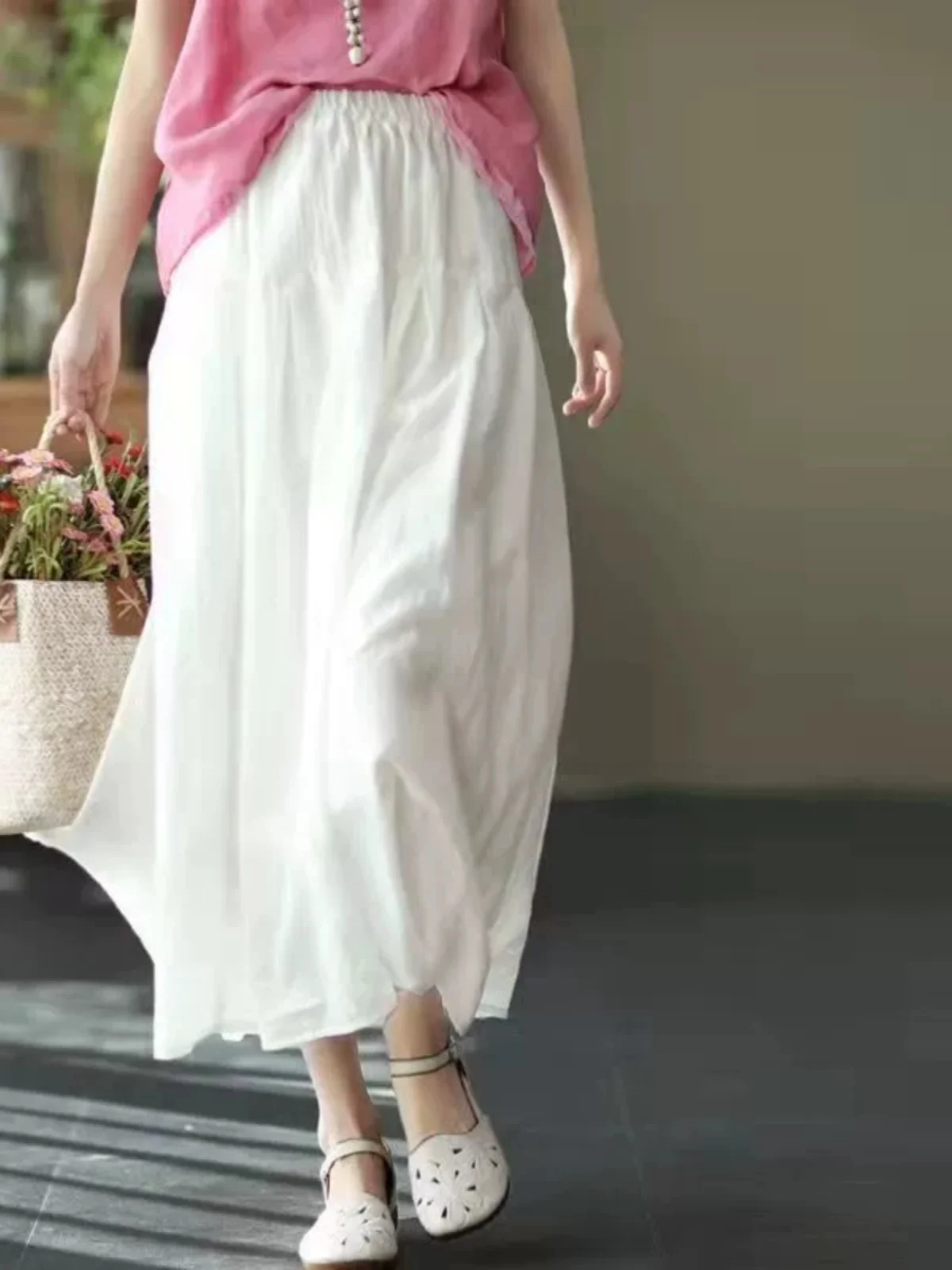 

Женская пышная юбка из хлопка и льна, весна 2024, сезонная однотонная длинная юбка для дрейфа, юбка для тела, модель Fem