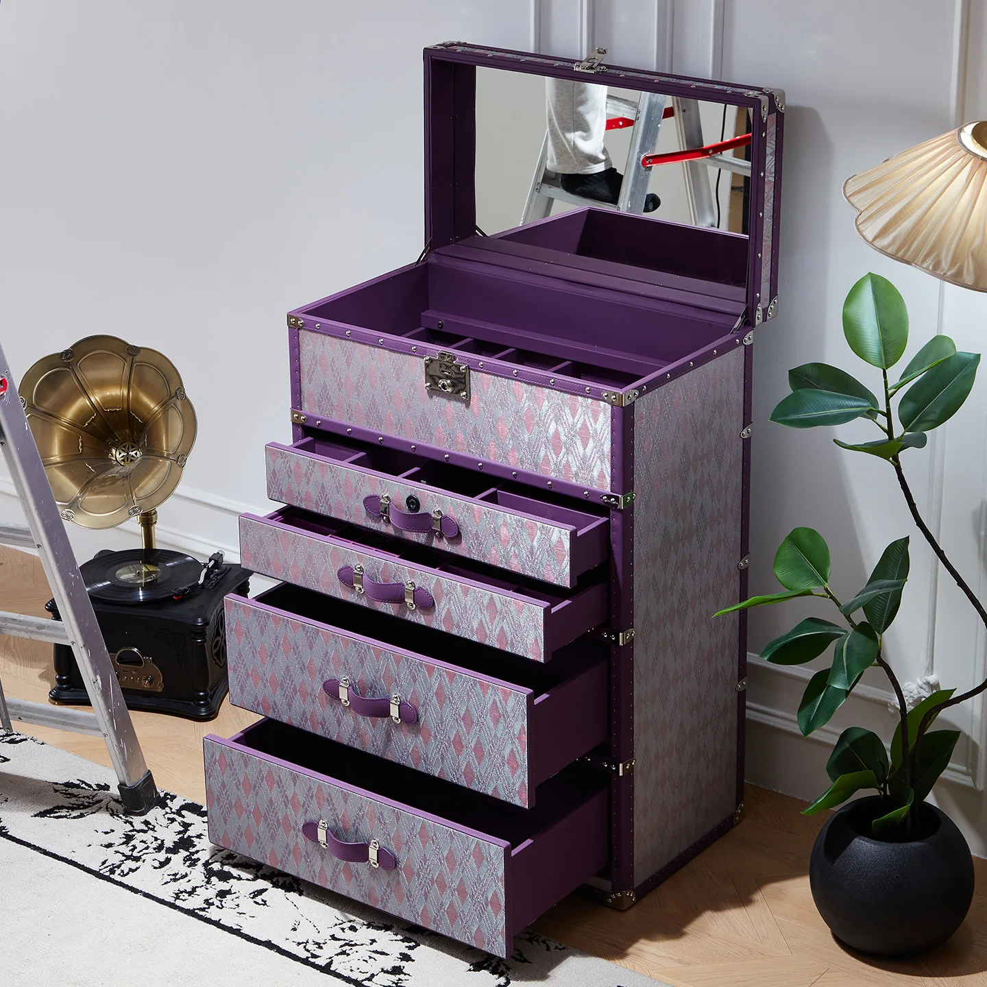 DSA Purple Bucket Cabinet Light Luxury Hard Box Bucket Cabinet Jewelry Storage Jewelry Cabinet