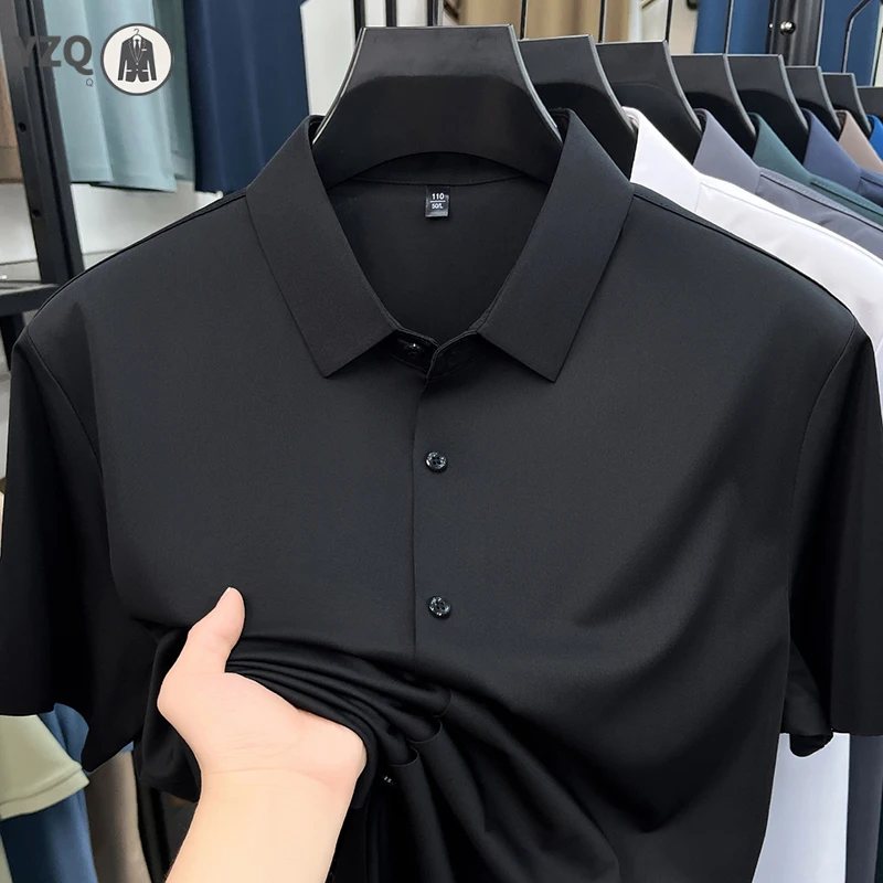 Mens Premium Shirt Short Sleeve Ice Silk NonIron for Office Daily Use