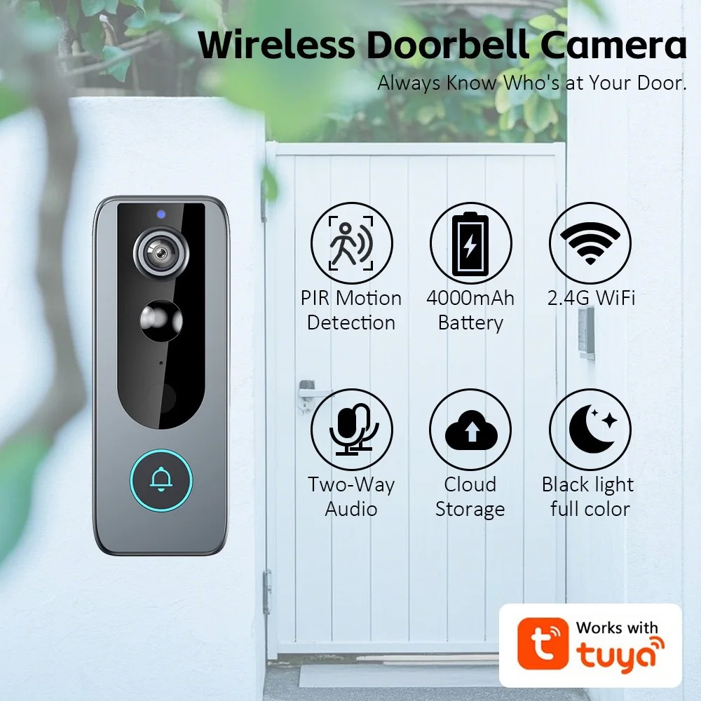 Smart Remote Monitoring Doorbell Wifi Night Vision Wireless Rechargeable APP Remote Monitoring Easy Installation Monitor Doorbel