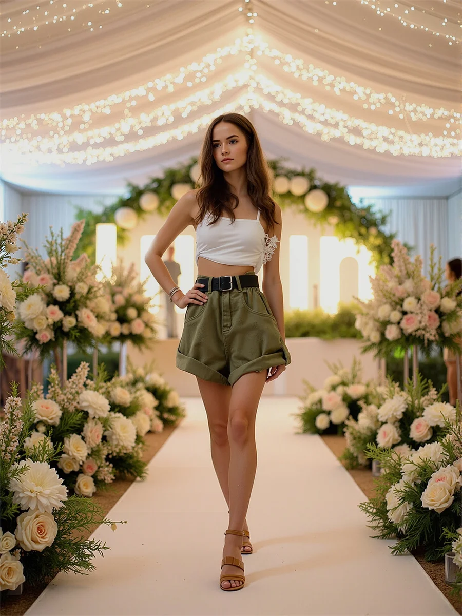 Denim Green Shorts Womens Sport Oversize Cargo Gym Casual Short Jean Fashion Street Chic Activewear Summer Trendy Girls Ripped