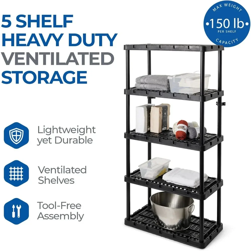 5 Shelf Knect-A-Shelf Ventilated Heavy Duty Storage Unit 18 x 36 x 72 Organizer System for Home，Garage