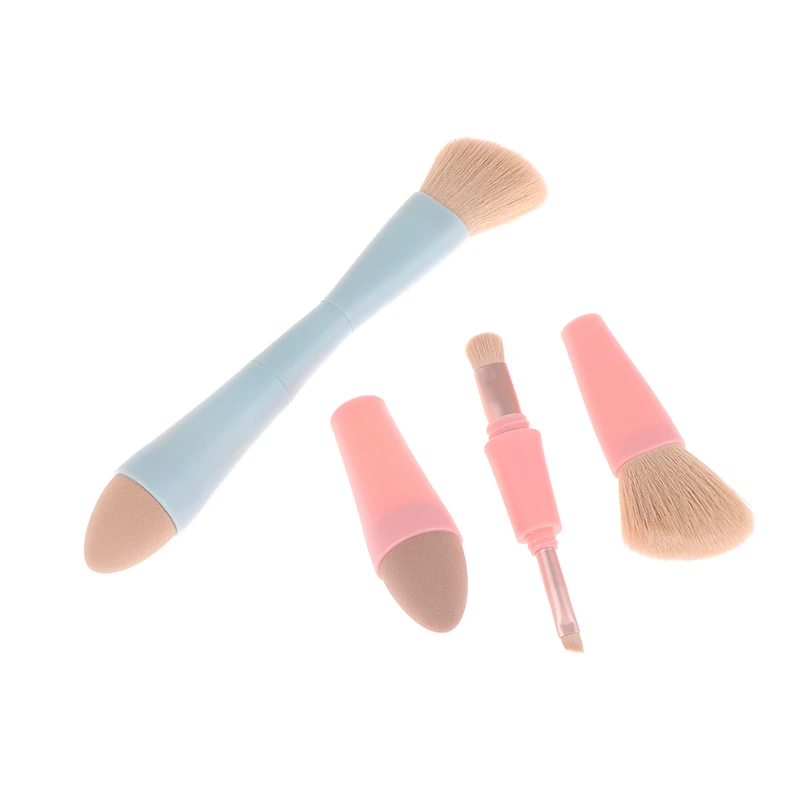 1Set Multitasker 4-in-1 Makeup Brushes Portable Travel Face Highlight Eye Shadow Powder Blusher Brush Detachable Beauty Tools