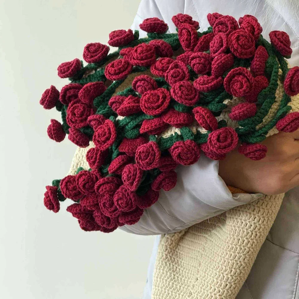 80cm Romantic Rose Bouquet Blanket Handmade Blanket Lily of The Valley Flower Blanket Finished Handmade Bouquet Ornaments