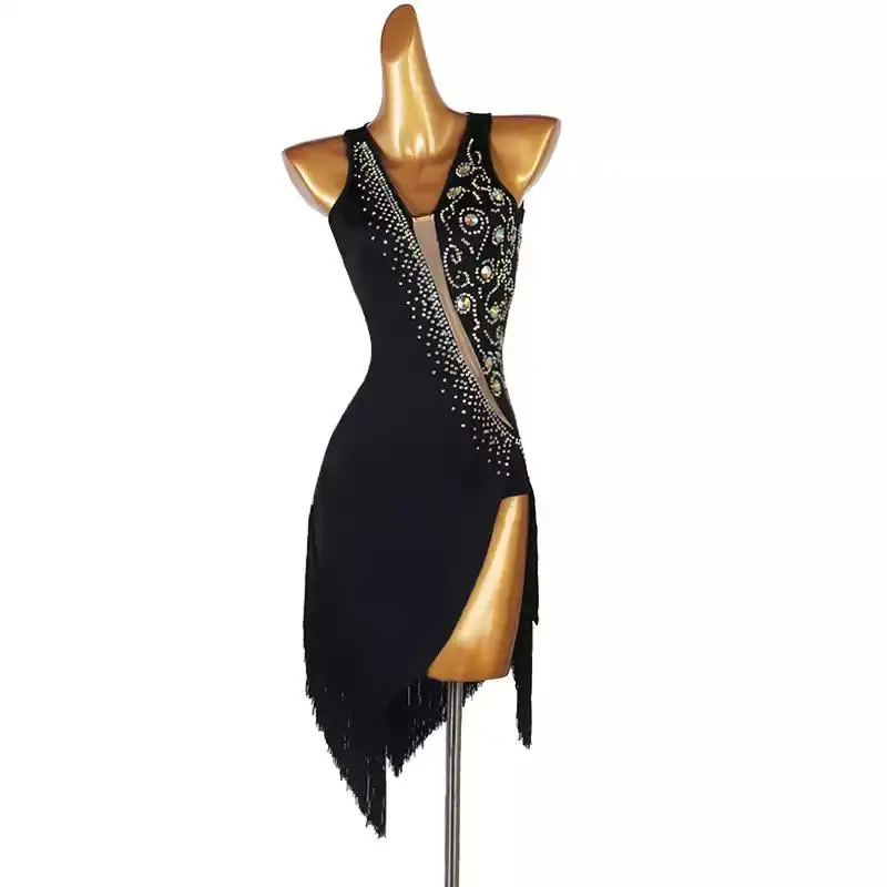 

2026 Dance Costume For Girl Fringed Skirt Latin Dress Practice Clothes Wear Womens Stage Suit Elegant Female Performance Outfits