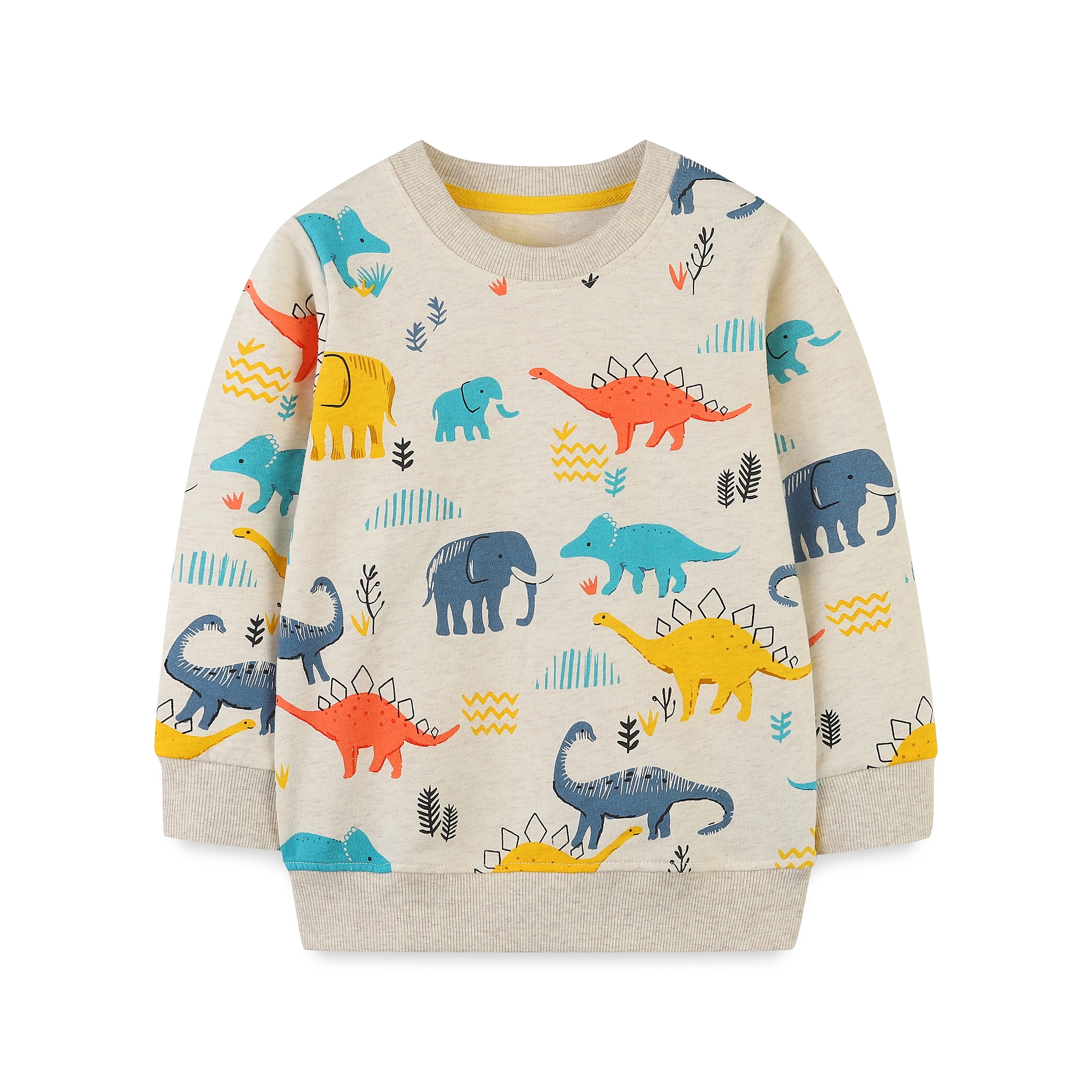 1-Piece Autumn Boys\' Long Sleeved Sweatshirt With European And American Style Knitted Cotton Cartoon Dinosaur Print 2-7Y