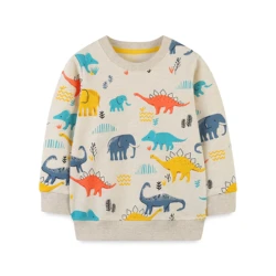 1-Piece Autumn Boys' Long Sleeved Sweatshirt With European And American Style Knitted Cotton Cartoon Dinosaur Print 2-7Y