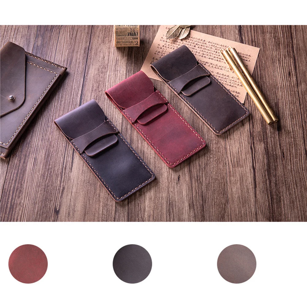 

Pen Case Retro Handmade Genuine Pouch Holder Pen Storage Bag Protective Sleeve For Office School College Desk