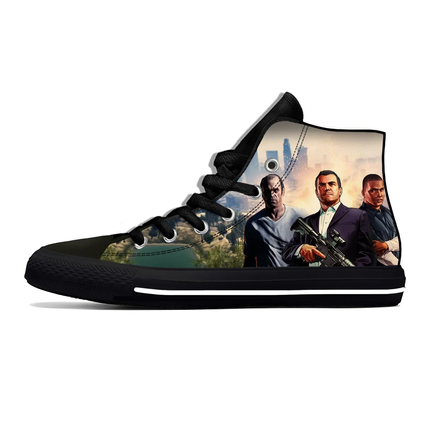 Zapatillas de deporte de dibujos animados GTA 5 V Grand Theft para hombres y mujeres, zapatos casuales, zapatillas de tablero ligeras de alta calidad, transpirables, de verano