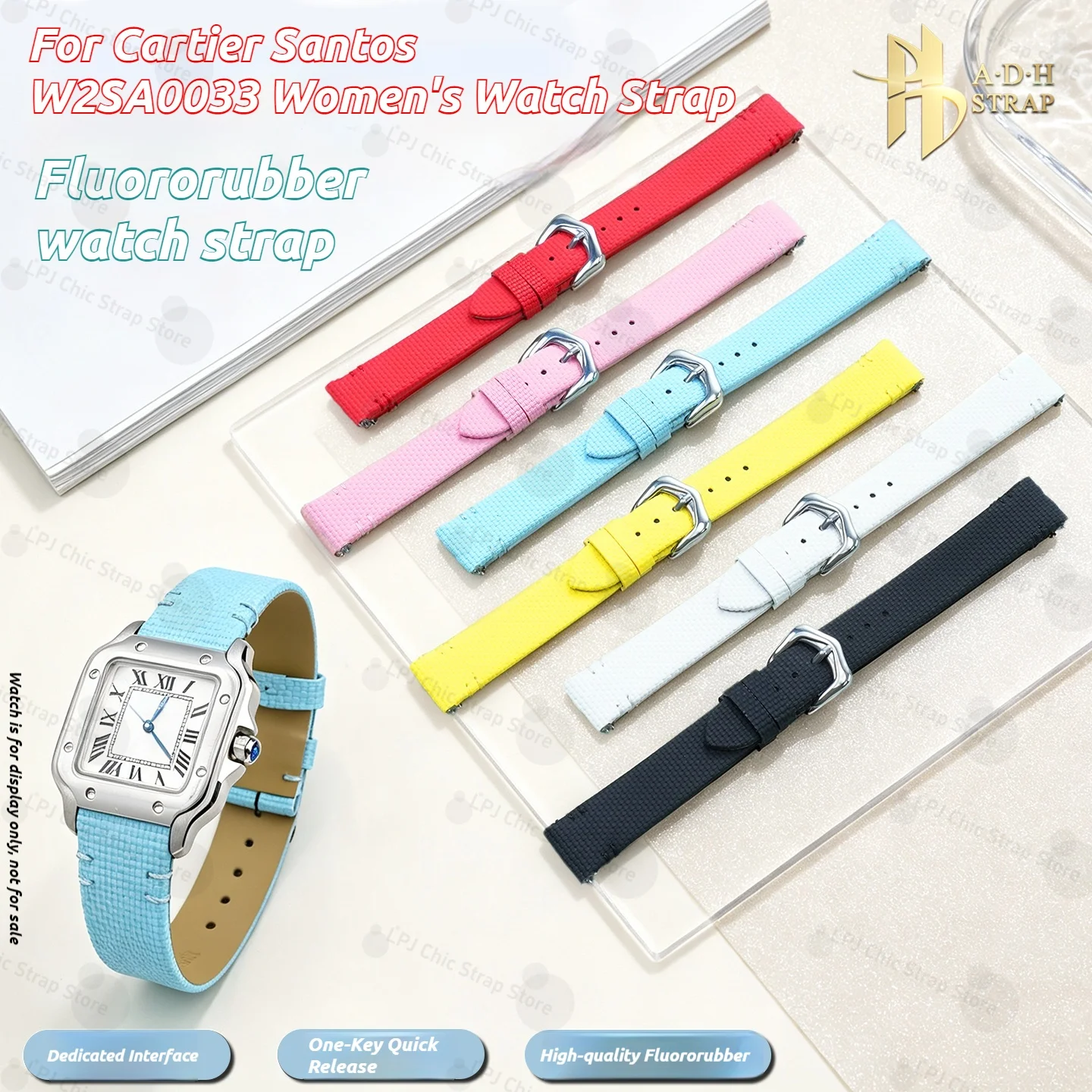 For Cartier Santos Series W2SA0033 WGSA0107 WSSA0082 Fluororubber Watch Strap Women FKM Watch Band 16mm Quick Release Wristband