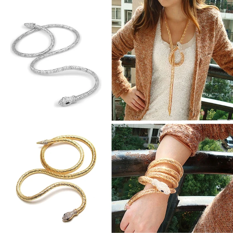 Snake Choker Necklace Retro Adjustable Snake Shape Collar Necklace Curved Design Rhinestone Halloween Jewelry for Drop Shipping
