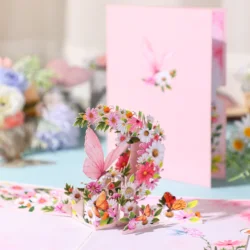 1pc Tulip Daisy Butterfly Pop-Up Card, Mother`s Day Valentine`s Day, Happy Birthday Greeting Card with Note