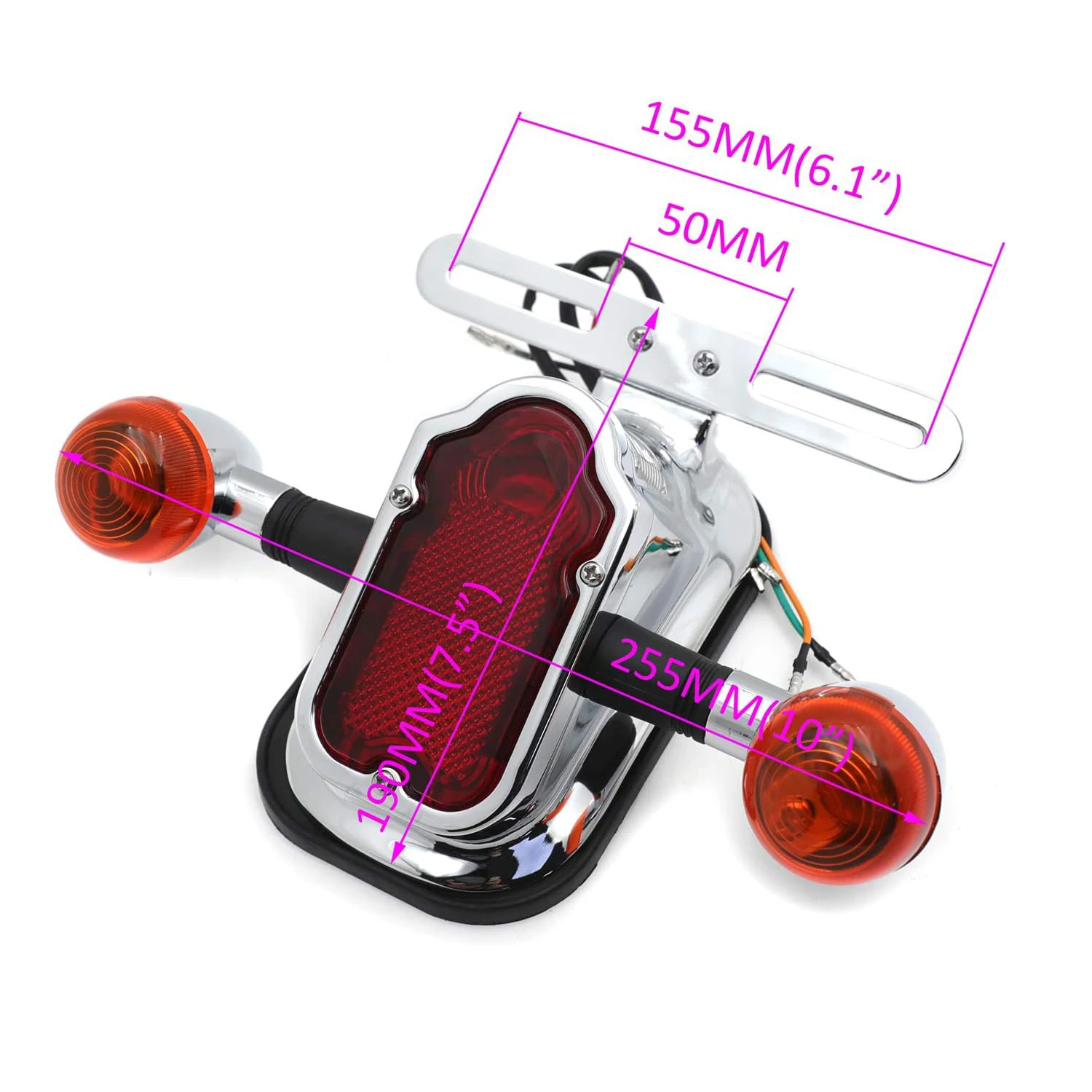 Chrome Tombstone Brake Tail Light Signal Taillights with Amber Turn Signals for Harley Chopper Flstn Deluxe Springer Big Twin