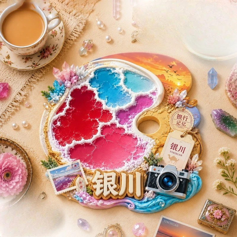 Yinchuan Colorful Salt Lake Fridge Magnet - Vibrant 3D Ningxia Souvenir Unique Chinese Travel Gift for Nature & Home Decor