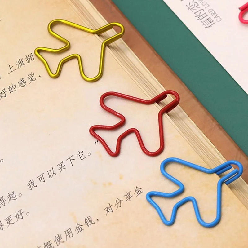 10Pcs Colourful Cartoon Aircraft Paper Clip Creative Shaped Bookmark Documentation Office Binding Supplies Student Stationery