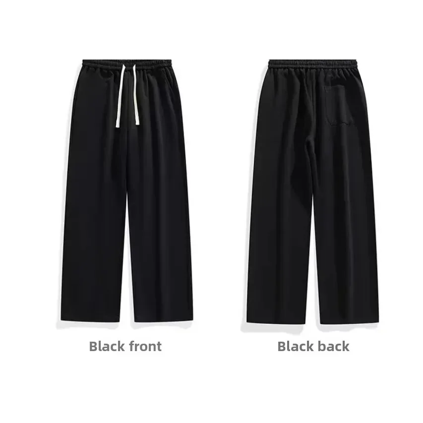 

Black Fleece Lined Wide Leg Men's Casual Trousers Loose Fit Sporty Drapey Long Pants Straight Cut Versatile Men's Winter Sweatpa